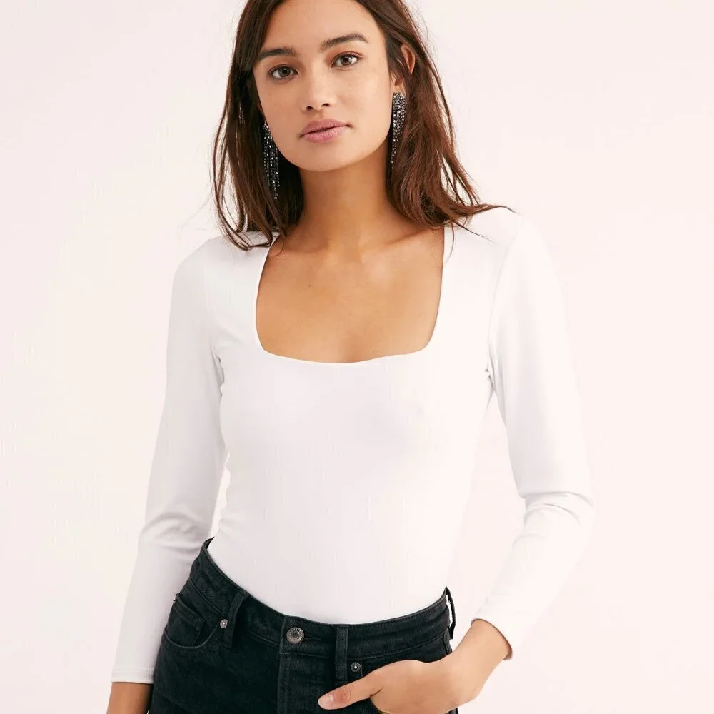 Free People Truth Or Square Bodysuit in White